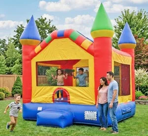 Inflatable bounce house at an outdoor party