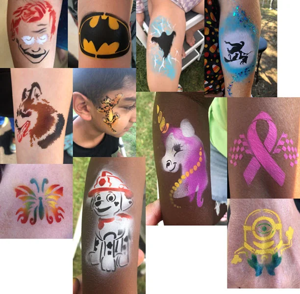 Collage of airbrush face and body painting designs